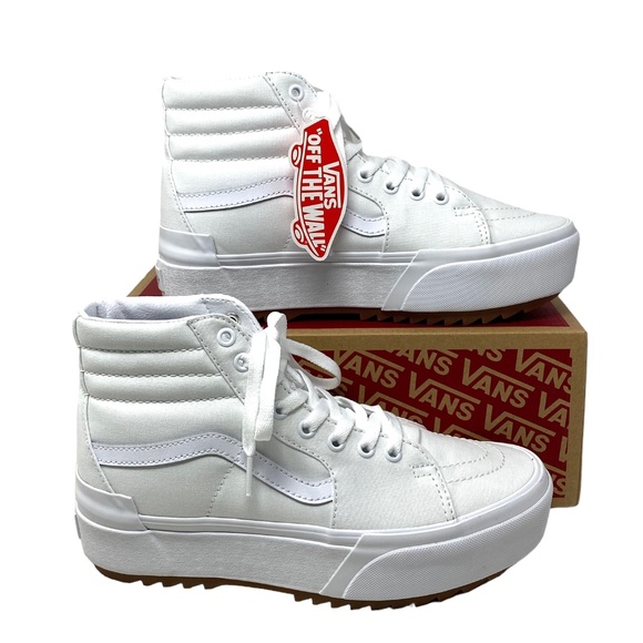 VANS Sk8-Hi Stacked Sneakers Women Size Platform Shoes White Canvas VN0A4BTWL5L - Picture 2 of 8